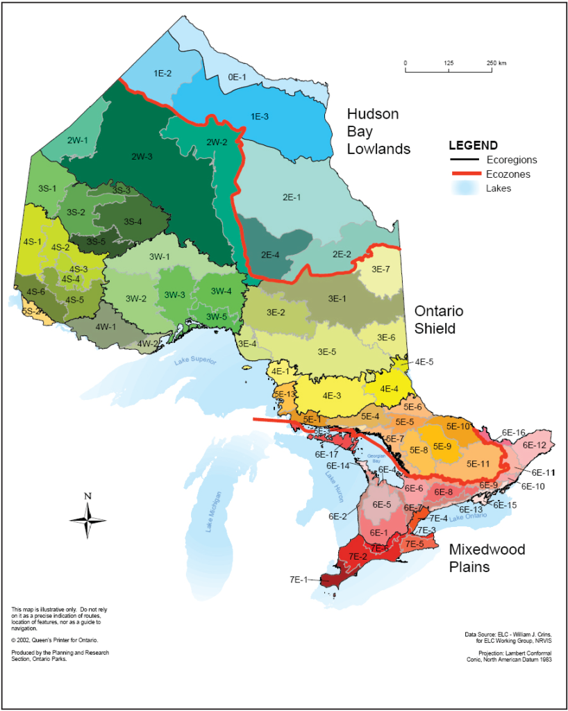 Map showing Ecological Land Classification framework for Ontario. These zones help us determine Haliburton native plants.